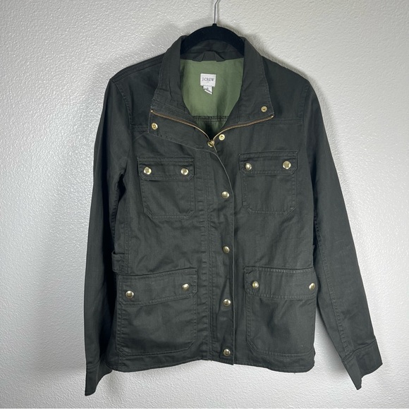 J. Crew Resin Coated Field Utility Jacket Olive with Brass Buttons Women’s SM - Picture 3 of 11